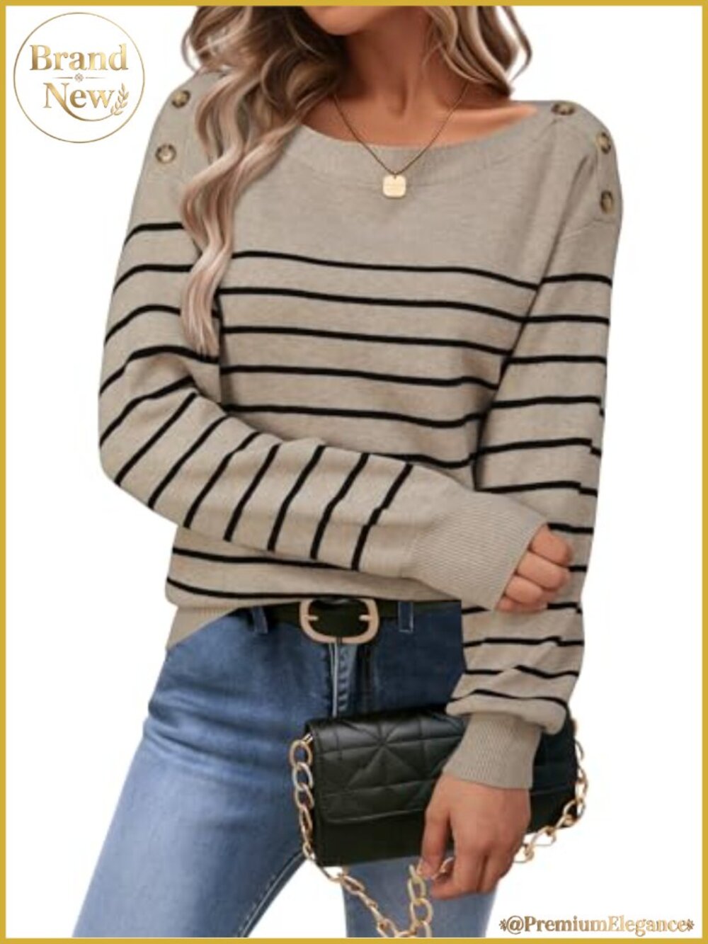 Wool Blend Striped Boat Neck Sweater Long Sleeve Pullover